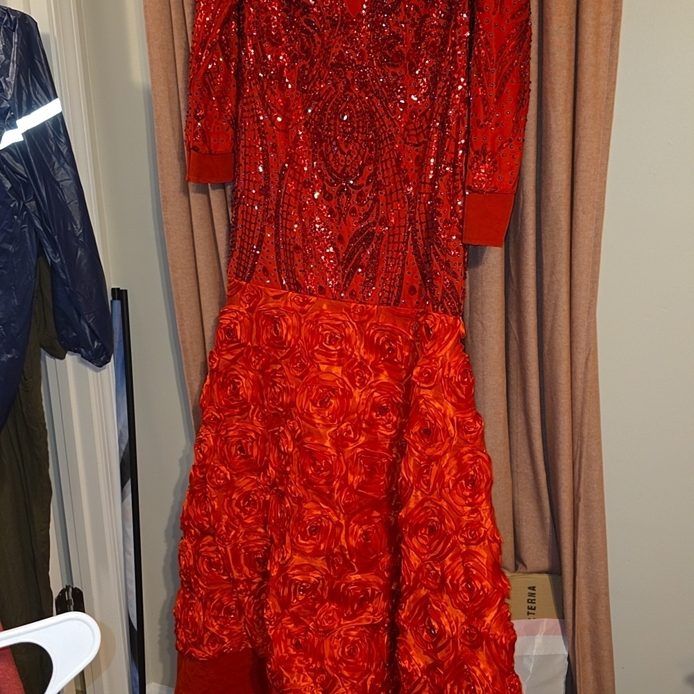 Elegant Red Sequin and Floral Dress